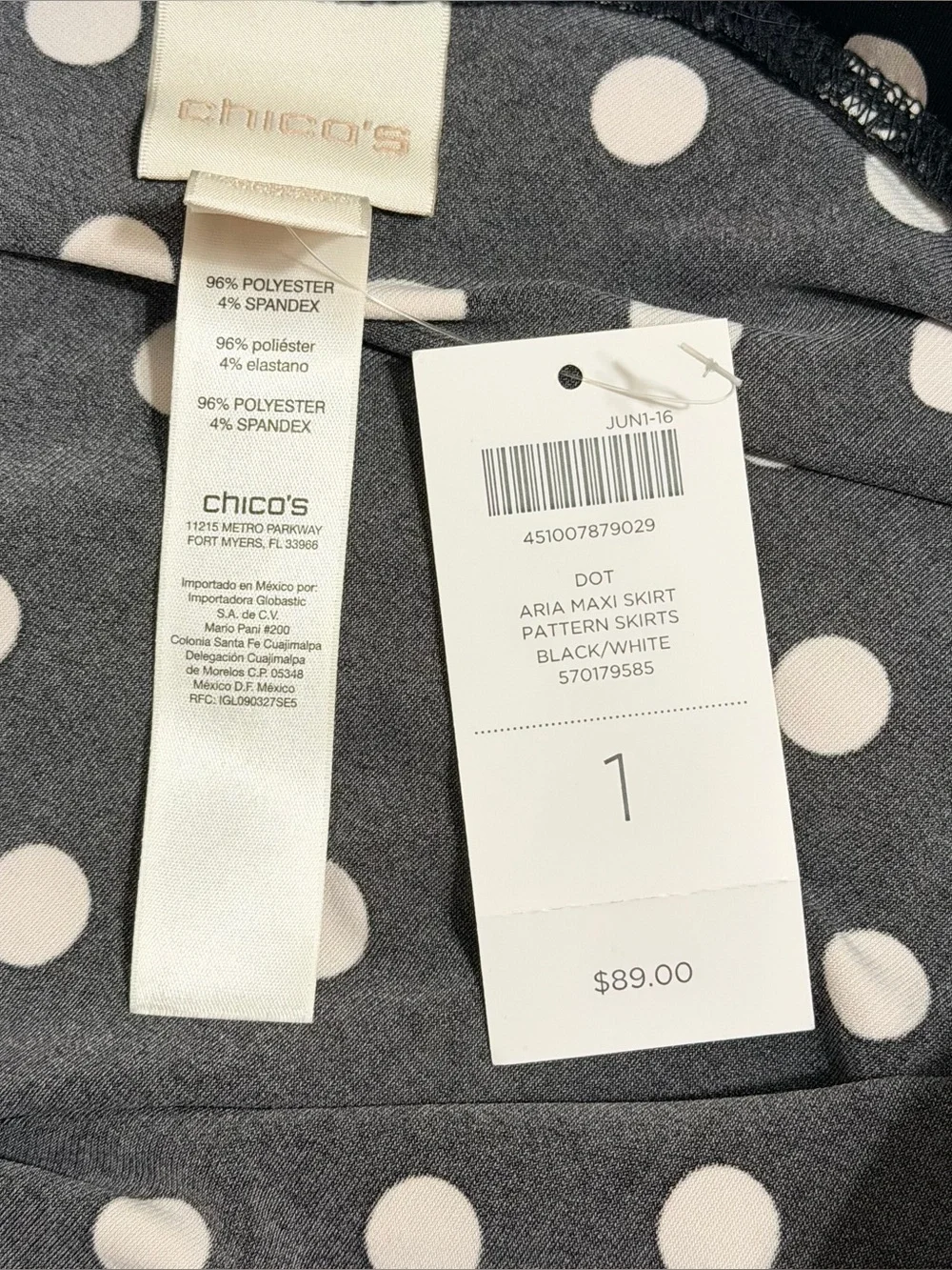 NWT! Chicos Aria Polka Dot Maxi Skirt Size 1/Medium